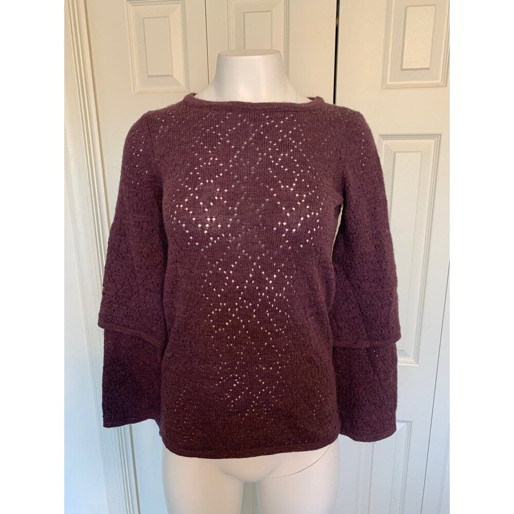 Elisabetta Collection Pointelle Knit Alpaca blend Sweater with Tiered Sleeves
